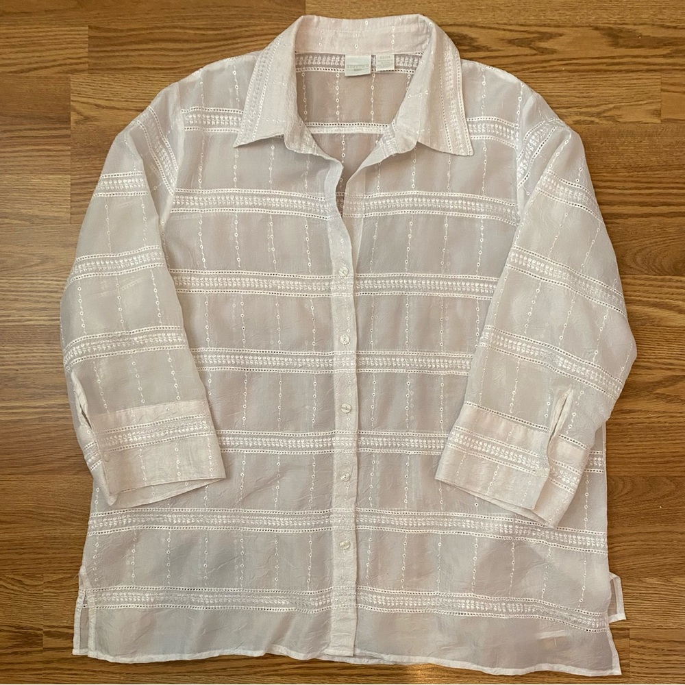 Studio C Sheer White Blouse EUC